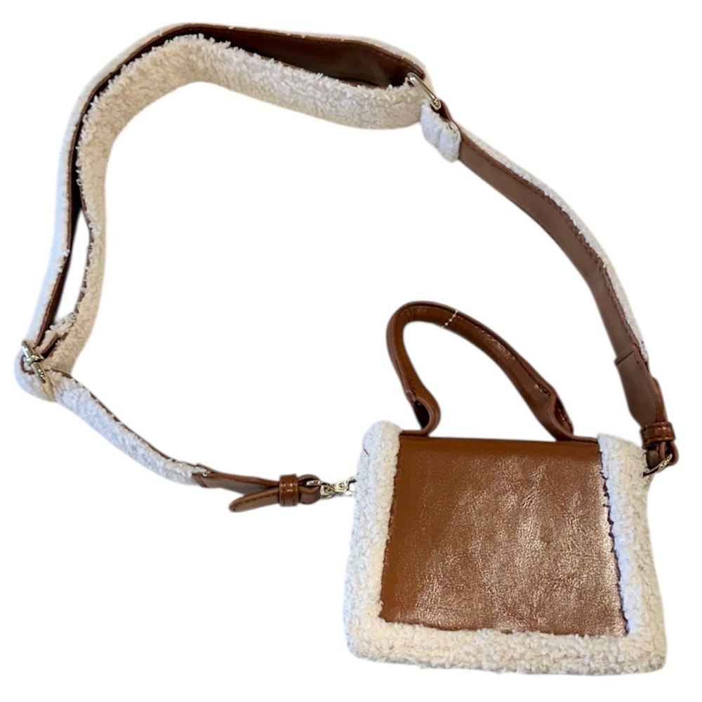 Forever 21 Light Brown and Cream Faux Shearling-Trim Crossbody Mini Bag - Picture 8 of 8